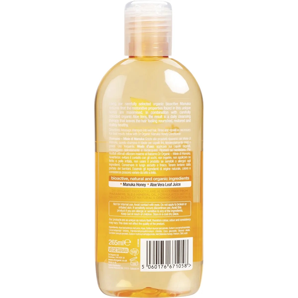 Organic Shampoo – Manuka Honey 265mL (Dr Organic) - Image 2
